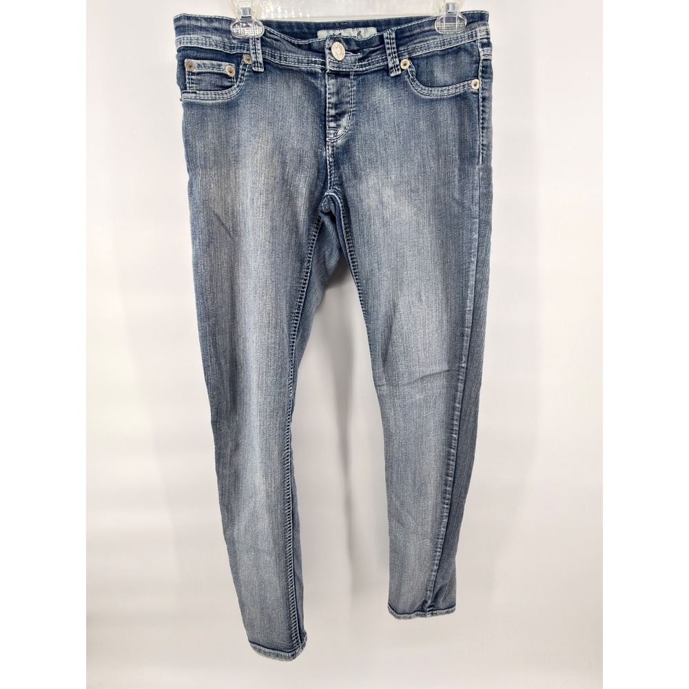 Wet Seal Jeans XL Skinny Low Rise Blue Denim Y2K Butterfly Logo RN 78749